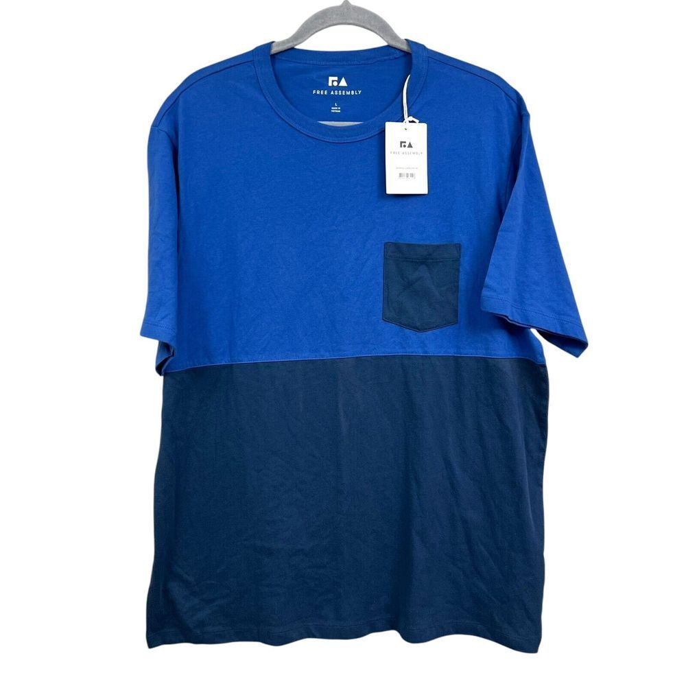 Free Assembly Mens Tee Shirt Everyday Colorblock Pocket Blue Size L*